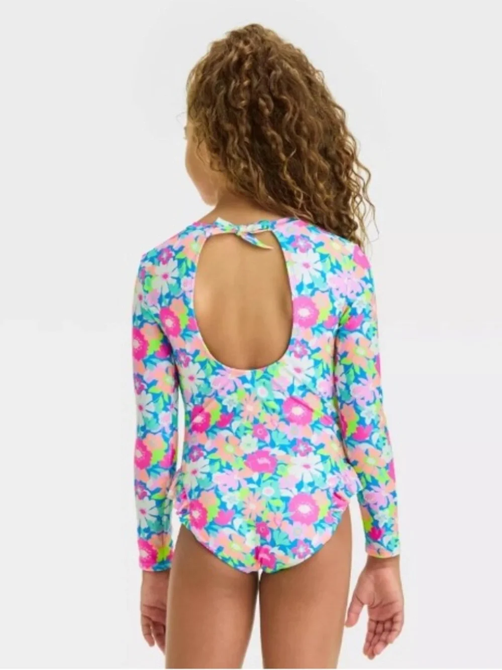 NEW - CAT & JACK Girls' Floral Printed Long Sleeve One Piece Rash Guard | XS 4-5